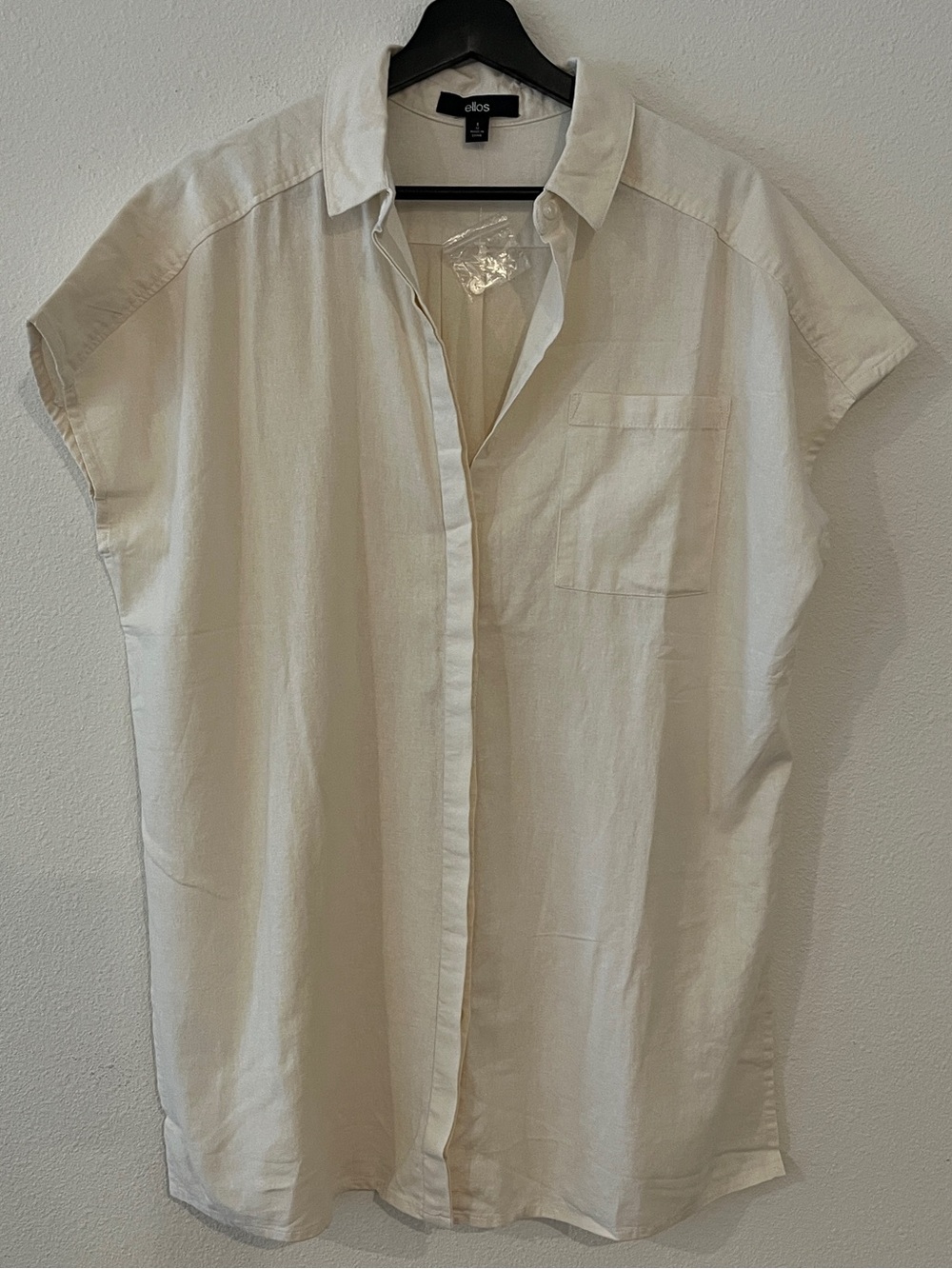 Cream linen short sleeve button down/tunic
